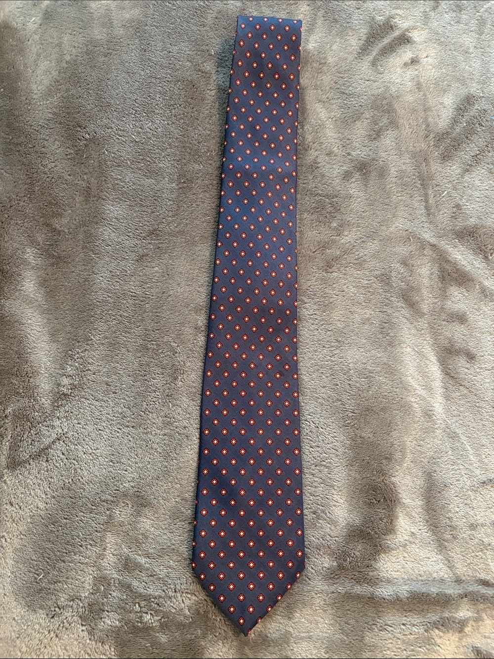 Hardy Amies Navy Tie with Red Diamond Dots